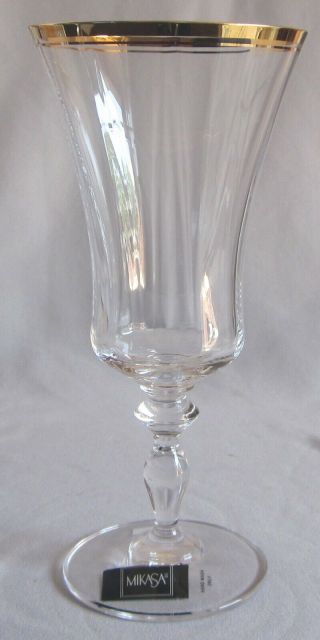 Iced Tea Goblet Glass Mikasa Crystal Jamestown Gold Pattern With Stickers