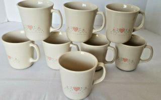 Eight Corelle Corning Forever Yours Pink Hearts Beige Coffee Cup Mugs