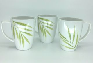 Corelle White Porcelain Green Bamboo Leaf Coffee Cup Set Of 3