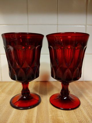 Ruby Red Noritake Perspective Iced Tea Goblet Pressed Glass 6 3/8 " (2)