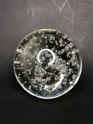 Vintage Clear Art Glass Paperweight With Bubbles 4” Large 2