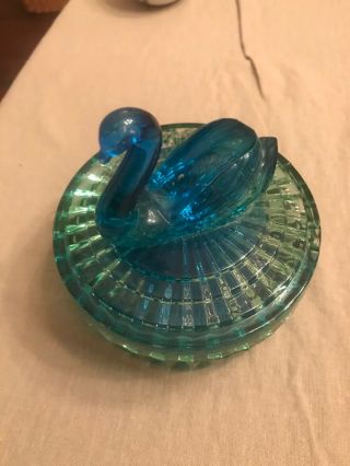 Vintage Blue/green Covered Candy Dish