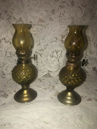 2 Vintage Miniature Lanterns - Deep Amber Color 5 1/2 " Tall