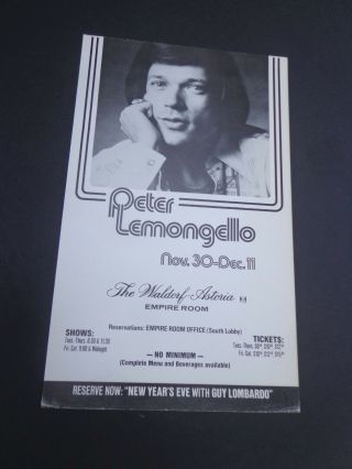 Peter Lemongello - Concert Poster - Waldorf Astoria Empire Room - Nm - 11x17 "