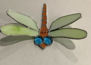 Dragonfly 3d (orange) Lg - Handmade - Stained Glass - Sun Catcher - 5”x 7”blue Eyes