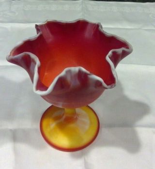 Vintage Imperial Red Slag Glass 6 " Ruffled Edge Compote Candy Dish