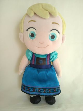 Disney Store Frozen Princess Elsa Doll 12 " Plush Toddler Blue Dress Stuffed Toy