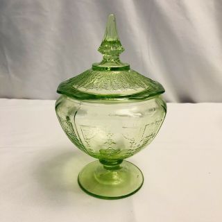 Depression Glass Green Princess Candy Dish With Lid Hocking 1931 - 35