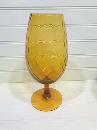 Mcm Empoli Diamond Quilted Amber Glass Footed Vase Italy