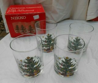 Vintage Nikko Christmas Glassware Set Of 4 14 Ounce Double Old Fashioned