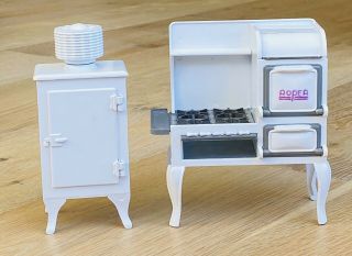 Miniature Dollhouse Dee’s Delights Roper Range Stove Oven Kitchen,  Refrigerator
