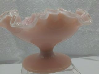 Fenton Compote Rose Pastel Silver Crest Pink Ruffled Edge 4 " Tall
