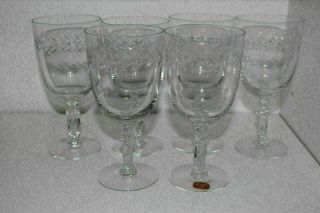 Set Of 6 Fostoria Holly Etched Clear Glass 6.  25 " Low Water Goblets