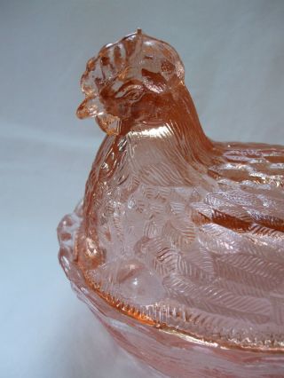 Vtg Pink Ice LG Wright Glass Chicken Hen On Nest Candy Dish Split Tail Book Pc. 2