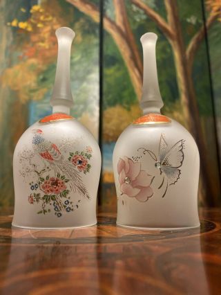Murano Art Frosted Glass Bell.  Bird And Flower/ Flower And Butterfly Design.