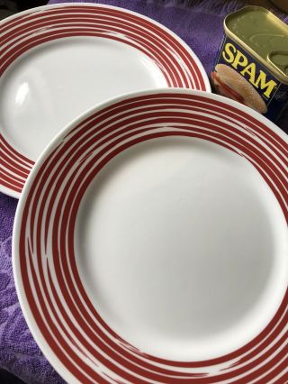 2pc Big Size 10” Corelle Vitrelle Strokes Of Color Cranberry Red Dinner Plates