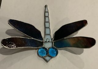 Dragonfly 3d (blue) Large - Handmade - Stained Glass - Sun Catcher - 5”x 7”inc.  Blue E