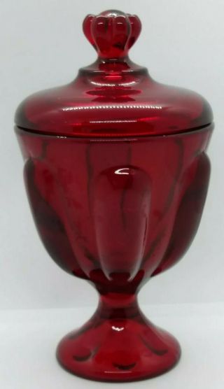 Vintage Mcm Viking Glass Epic 6 Petal Ruby Red Covered Candy Dish Jar