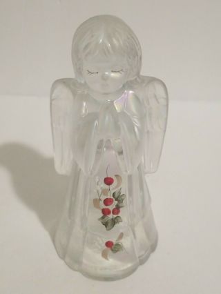 Iridescent Glass Fenton Angel With Hand Painted Holly Berries Flowers Signed