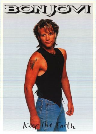 Music Poster Bon Jovi Keep The Faith 1992 Jon Standing Solo W/tattoo Nos 24x34 "