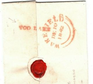 Gb Cover Too Late Red Wakefield Mx 1842 Yorks Postmarks {samwells}ea140
