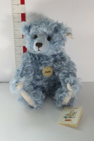 Steiff Classic Teddy Bear Light Blue Mohair 005060 With Squeaker 11 "