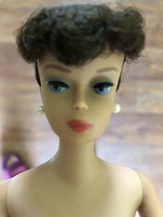 Vintage 1960’s Brunette Ponytail Barbie Doll Hair Face Lips Gorgeous