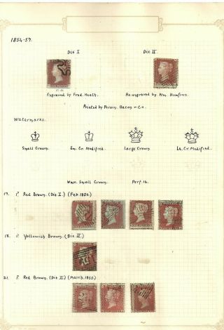 1854 - 7 Great Britain 1d Reds On Album Pages