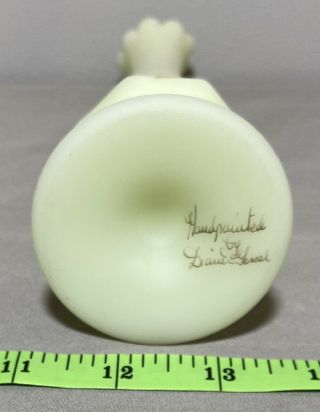 FENTON Custard Glass Swung Bud Vase Footed 8 Paneled Hand Painted Artist Signed 3