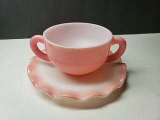 Vintage Hazel Atlas Crinoline Glass Pink Sugar Bowl And Saucer