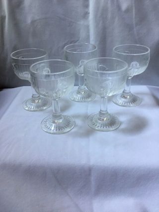 Jeanette Glass Iris & Herringbone Liquor/cocktail Glasses,  Set Of 5