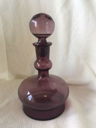 Vintage Purple Glass Decanter With Lid 8 Inches