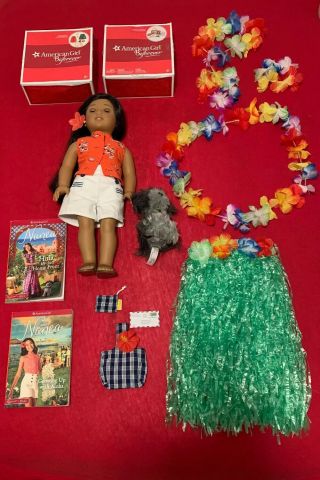 American Girl Nanea Doll W/ Mele Dog,  Two Books And Other Accessories Bundle