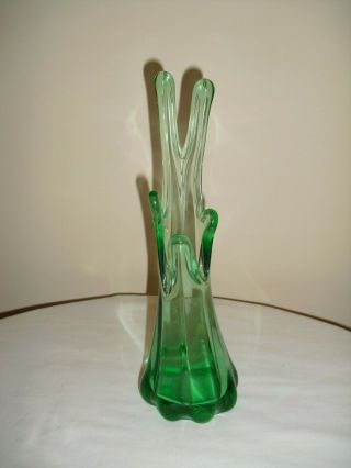 Green Swung Stretch Glass Vase 10 " Tall - Vintage