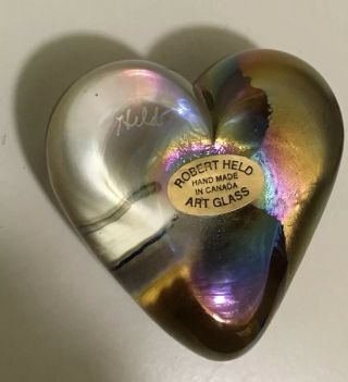 Robert Held Iridescent Gold Swirl Art Glass Paperweight Heart Perfect No Chips