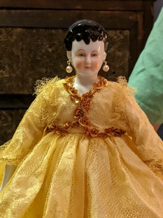 Antique 15 - Inch Nippon China Head Doll In Gold/yellow Dress - 6