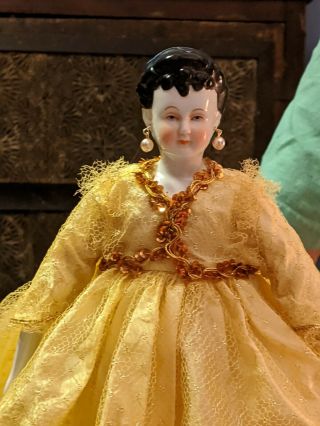 Antique 15 - Inch Nippon China Head Doll in Gold/Yellow Dress - 6 2