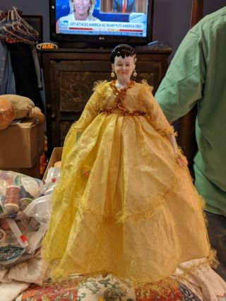 Antique 15 - Inch Nippon China Head Doll in Gold/Yellow Dress - 6 3