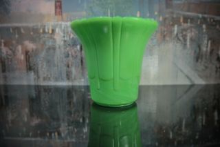 Green Vintage Akro Agate Slag Glass Large Flower Pot Ribs & Flutes 307 Usa