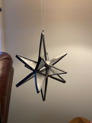 Large Clear Stained Glass Moravian Star 7 1/2 " X 6 " 12 Points Ornament Art Glass