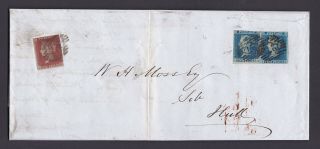 Gb.  Qv.  1d Red & Imperf 2d Blue Pair On Entire To Hull.  1853.