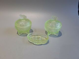 Soweby Uranium Glass Butterflies Trinket Pots.