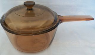 Vintage Corning Ware Visions Amber Cookware 1 ½ Quart Saucepan V - 1 - 5 - N & Lid