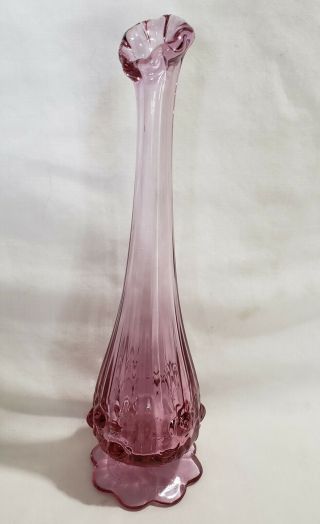 Vintage Fenton Glass Panelled Cabbage Rose Vase Frosted Pink