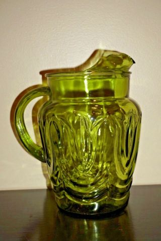 Vintage Anchor Hocking " Colonial Tulip " Avacado Green 9 " Tall Water Pitcher