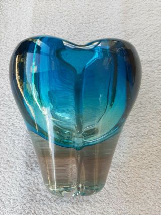 Art Glass Vase/bowl.  Blue And Clear.  Whitefriars Style.  Heavy.