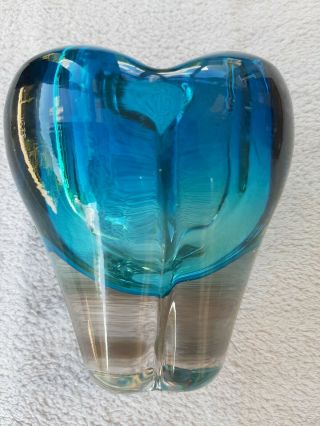ART GLASS VASE/BOWL.  BLUE AND CLEAR.  WHITEFRIARS STYLE.  HEAVY. 2