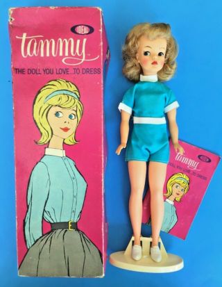 Vintage Tammy Doll Platinum W/box,  Blue Playsuit,  Sneakers,  Stand & Booklet Vgc