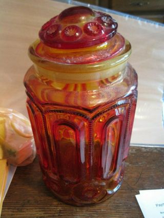 Le Smith Moon And Stars Amberina Red 12 " High Large Cookie/candy Jar With Lid