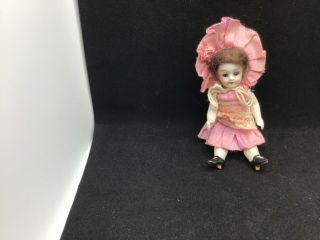 Antique Bisque German 3 1/2” Glass Eyed Mignonette Dollhouse Jointed Doll